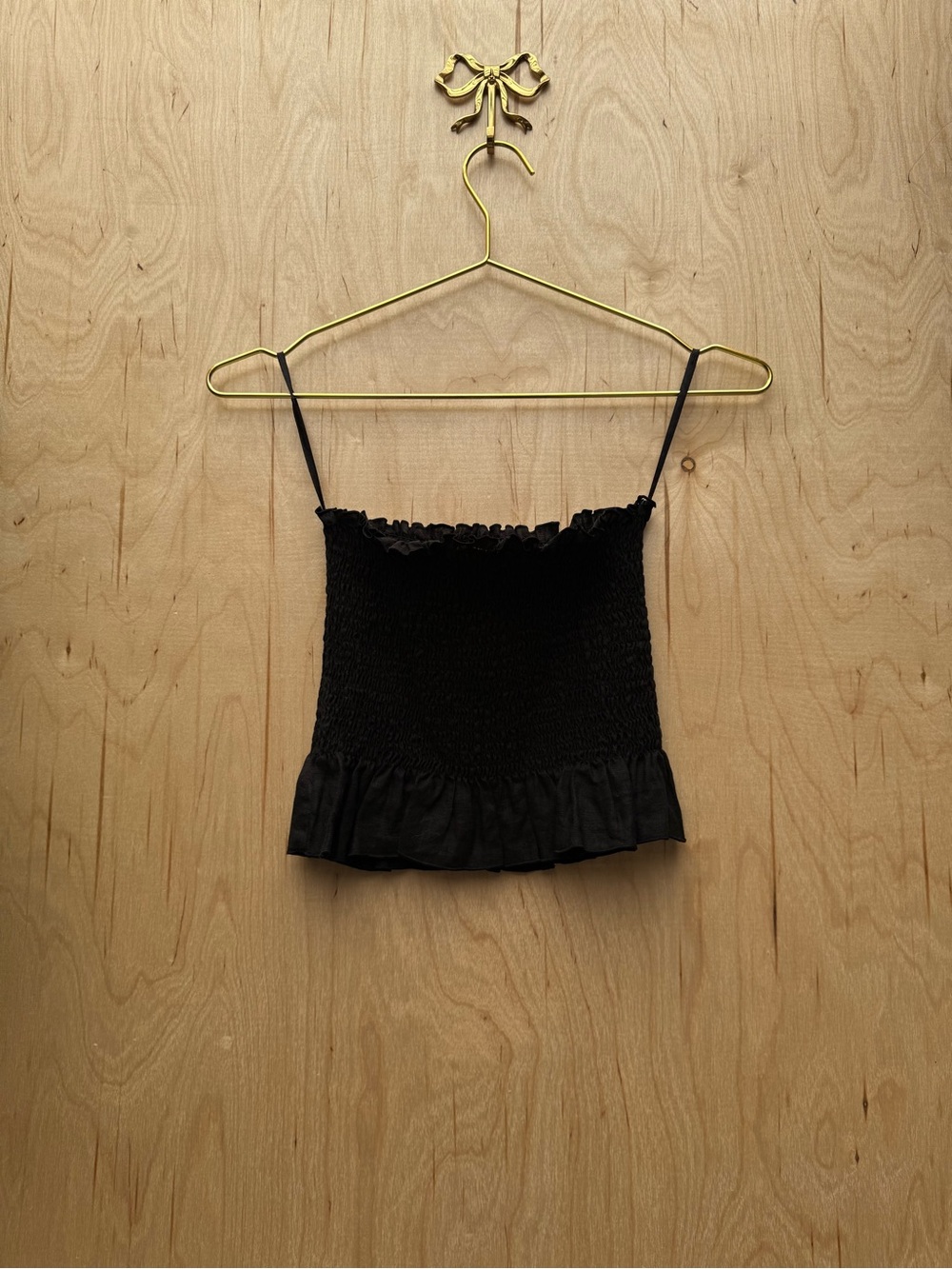 ELCE Linen Smocked Strapless Top Black S - Picture 7 of 9